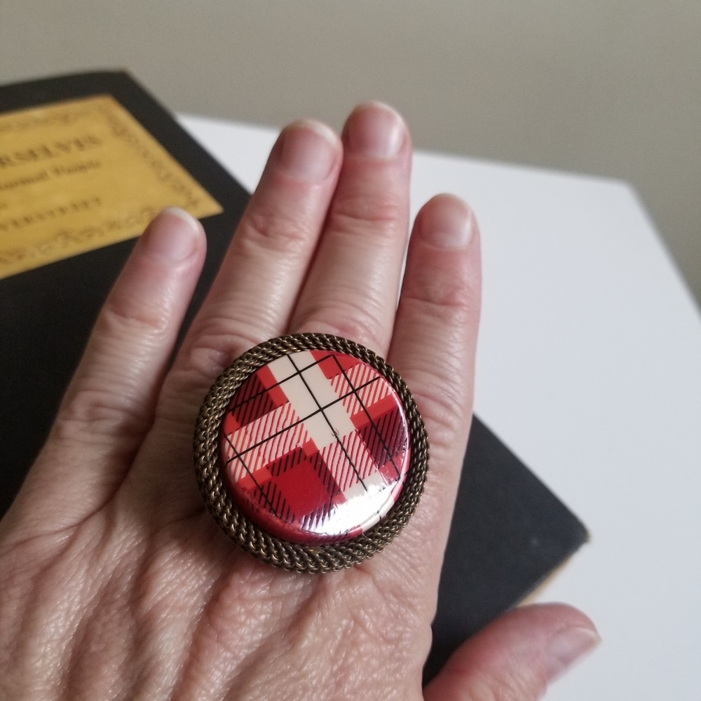 Pretty Lil' Punk! Red Plaid Resin Ring